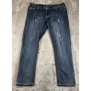 Ariya Jeans Straight Leg Women 15/16 Dark Wash 36x29 Distressed Rhinestone